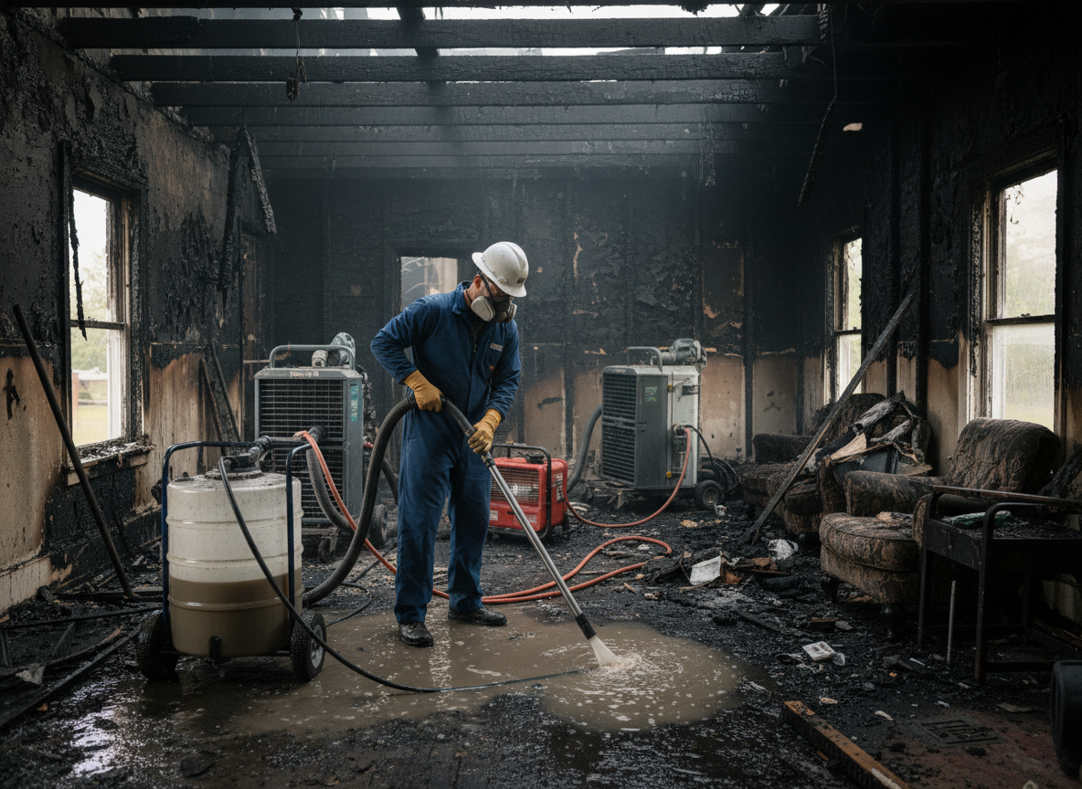 Water damage remediation after fire in Patton